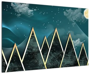 Tablou - Lună plină deasupra munțiilor aurii (90x60 cm)
