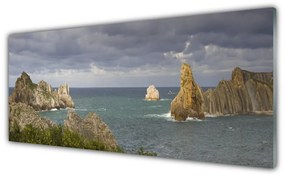 Tablou pe sticla Sea Rocks Peisaj Gri Albastru Verde