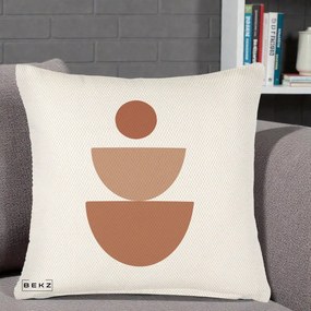 Perna Decorativa Geometric Boho Semicerc Stivuit, 40x40 cm, Crem Reliefat, Husa Detasabila, Perna Inclusa, BEKZ®