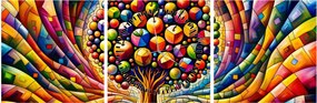 Tablou – Arbore colorat cu mere (cu ceas) (90x30 cm)