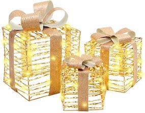 vidaXL Cutie cadou cu 60 LED 3 pcs Alb cald 20 x 20 x 20 cm PET