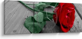 Tablou - Trandafir roșu cu tulpină verde (cu ceas) (90x30 cm)