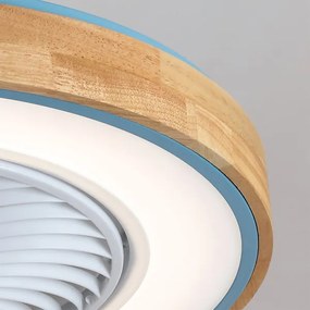 Brilagi - Lampă LED dimabilă cu ventilator, 38 W, 230 V, 50 cm, albastru/stejar + telecomandă