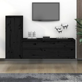 Comode TV, 2 buc., negru, lemn masiv de pin 2, Negru
