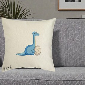 Perna Decorativa Brontosaur cu Ou, 40x40 cm, Ecru, Husa Detasabila, Perna Inclusa, BEKZ®