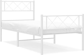 vidaXL Cadru de pat metalic cu tăblie de cap/picioare, alb, 90x200 cm