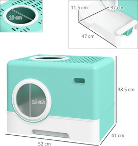 PawHut Litieră pentru Pisici cu Capac și Lopățică, Intrare Dublă și Tavă Detașabilă, 52x41x38.5 cm, Verde | Aosom Romania