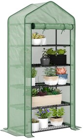 Outsunny Seră Mini pe 5 Niveluri cu Husă Ranforsată, Seră Portabilă cu Ușă Rulabilă și Rafturi de Sârmă, 193x90x49 cm, Verde | Aosom Romania