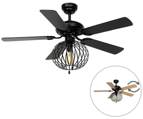 Ventilator de tavan negru cu imprimeu lemn 107,5 cm cu comutator cu lanț - Mistral Johanna