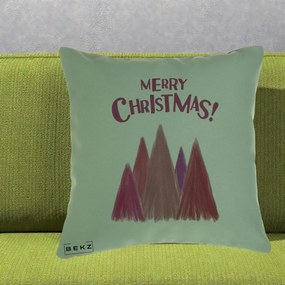 Perna Decorativa Merry Christmas Brazi Roz, 40x40 cm, Verde, Husa Detasabila, Perna Inclusa, BEKZ®