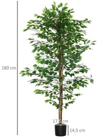 HOMCOM Set de 2 plante artificiale ficus inaltime 1,80 m trunchi crengi lina muschi frunze foarte realiste ghiveci inclus verde | Aosom Romania