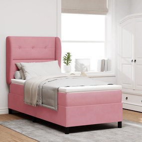 vidaXL Pat cu arcuri cu saltea cu headboard Roz 90 x 190 cm Catifea