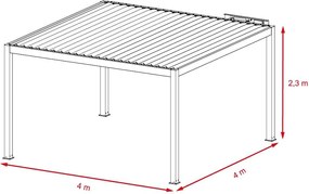 Pergolă bioclimatică din aluminiu cu lamele electrice 4 x 4 M + iluminare LED