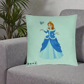 Perna Personalizata Printesa Albastra cu Pasare, 40x40 cm, Verde Menta, Husa Detasabila, Perna Inclusa, BEKZ®