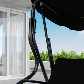 Outsunny Balansoar de Grădină 3 Locuri cu Acoperiș Reglabil și Perne Moi din Poliester, Capacitate 240 kg, 170x110x153 cm, Negru | Aosom Romania