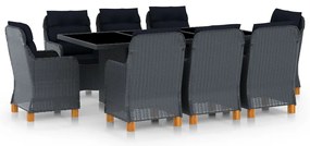 vidaXL Set mobilier exterior cu perne, 9 piese, gri închis, poliratan