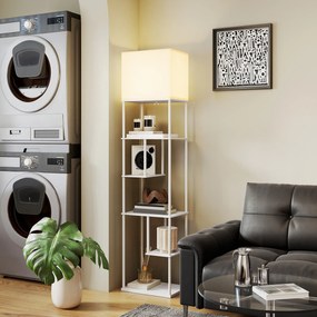 HOMCOM Lampă de podea cu rafturi Temperatură culori reglabilă 3000K-6500K Telecomandă Bec E27 Alb | Aosom Romania