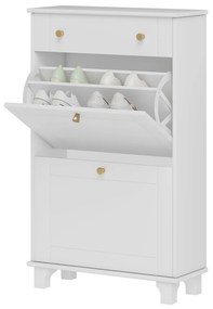 HOMCOM Dulap Pantofi de intrare îngust cu sertare cu uși basculante și raft ajustabil, 60 x 23,5 x 98,5 cm, alb | Aosom Romania