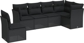 vidaXL Set mobilier de grădină cu perne, 6 piese, negru, poliratan