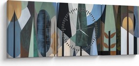 Tablou - Abstracție geometrică naturală II. (cu ceas) (90x30 cm)