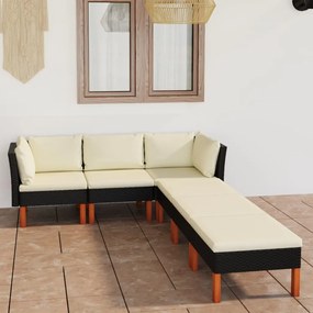 3059750 vidaXL Set mobilier de grădină cu perne, 6 piese, negru, poliratan