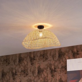 Plafonieră Art Deco neagră cu bambus natural 60cm - Alka