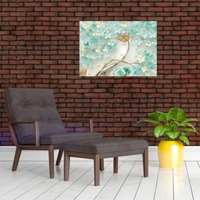 Tablou cu flori și fluturi (70x50 cm)