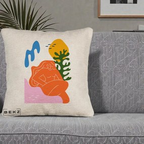 Perna Decorativa Femeie Portocalie Relaxata, 40x40 cm, Bej Canapea, Husa Detasabila, Perna Inclusa, BEKZ®