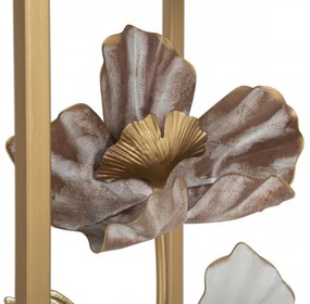 Set 2 masute auxiliare aurii / albe din metal si sticla, Flower Mauro Ferreti
