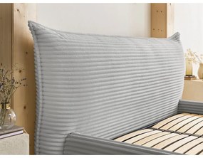 Pat matrimonial gri deschis tapițat cu spațiu de depozitare cu somieră 180x200 cm Jade – Bobochic Paris