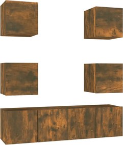 vidaXL Set dulapuri TV, 6 piese, stejar fumuriu, lemn prelucrat