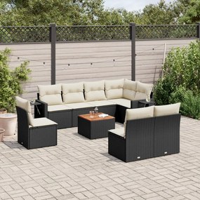 vidaXL Set mobilier de grădină cu perne, 9 piese, negru, poliratan