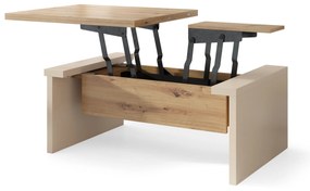 Mazzoni SPACE Stejar Artisan/Bej (Șampanie) - MĂSUȚĂ EXTENSIBILĂ CU RIDICAREA BLATULUI MĂSUȚĂ DE CAFEA