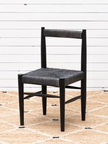 Scaun dining împletit din iută și lemn de mango, negru, cu spătar înfășurat în sfoară și picioare rotunde, 80 x 44 x 44 cm, „Gitana”