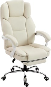 HOMCOM Scaun de birou ergonomic, fotoliu de birou cu spătar înclinat, înălțime reglabilă, 64x73x112-120cm, bej | Aosom Romania