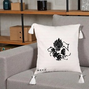 Perna Personalizata Dragon Ball Goku Super Saiyan Silueta, 40x40 cm, Bej cu Franjuri, Husa Detasabila, Perna Inclusa, BEKZ®