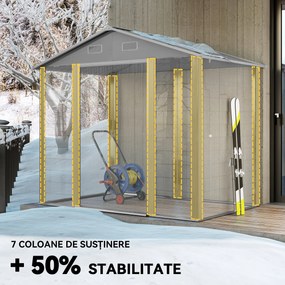 Outsunny Magazie de Gradina, Suport pentru Unelte din Otel cu Usi Glisante si Orificii de Aerisire, 196x236x208 cm, Maro | Aosom Romania