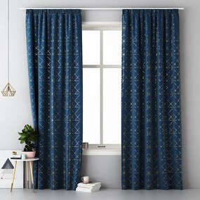 Draperie decorativă albastru închis cu model auriu pentru living