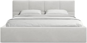 Pat matrimonial gri deschis tapițat din catifea cu spațiu de depozitare cu somieră 140x200 cm Hiko – Makamii