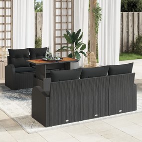 vidaXL Set dining grădină 6 piese cu perne Negru Ratan Poli Acacia