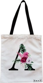 Sacosa de Panza pentru Cumparaturi, Geanta Tote, Cu litera A si Trandafiri, Cu fermoar, 38x34.5 cm, Alba, BEKZ®