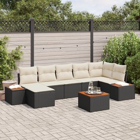 vidaXL Set de canapea pentru grădină din 8 piese cu perne, poliratan negru, acacia