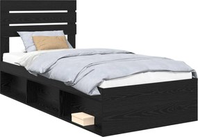 vidaXL Cadru de pat cu headboard Negru 100 x 200 cm Lemn de pin masiv