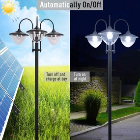 Outsunny Lampadar de grădină Solar LED cu 3 Capete și Jardinieră Integrată, Negru, pentru Grădină și Terasă | Aosom Romania