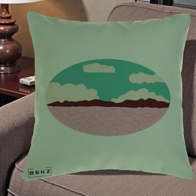 Perna Decorativa Peisaj Desert Oval Pastel, 40x40 cm, Verde, Husa Detasabila, Perna Inclusa, BEKZ®