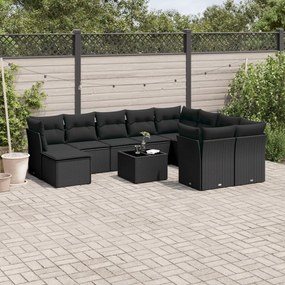 3218595 vidaXL Set canapele de grădină cu perne, 11 piese, negru, poliratan