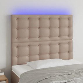 3122507 vidaXL Tăblie de pat cu LED cappuccino 90x5x118/128cm, piele ecologică