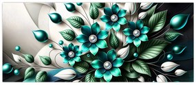 Tablou - Flori turcoaz 3D (120x50 cm)