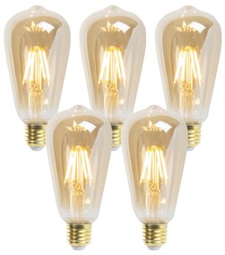 Set de 5 becuri LED E27 reglabile ST64 Goldline 5W 380lm 2200K