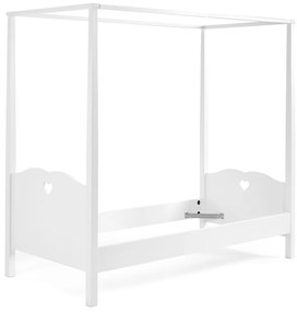 Set AMORI în alb este format dintr-un Pat copii cu baldachin (90 x 200 cm) și somieră asortată cu cadru fix și un set textil.